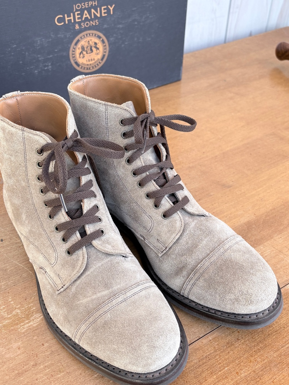 Joseph Cheaney Men's Taupe Suede Lace-Up Boots